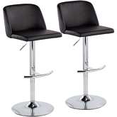 Toriano Adjustable Bar Stool in Black Leatherette, Chrome & T Footrest (Set of 2)